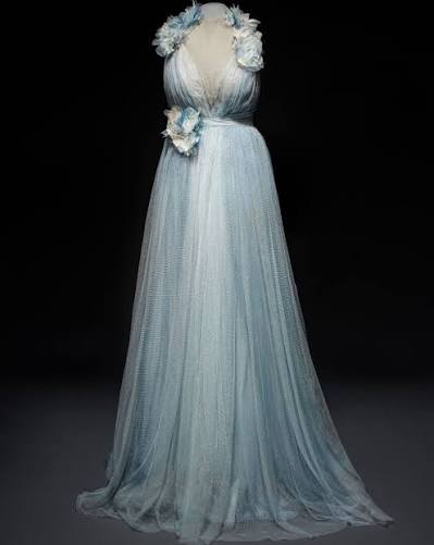 Ice-blue floral-appliqué gown