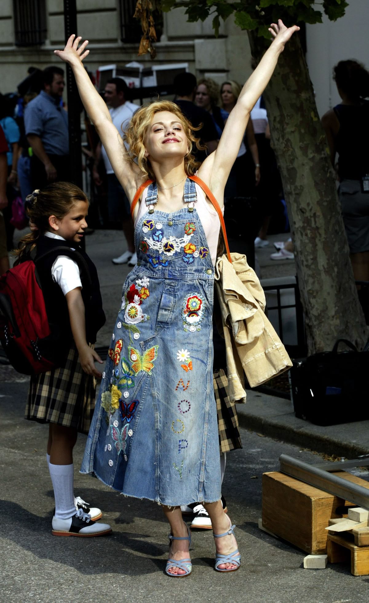 Hand-embroidered denim overalls